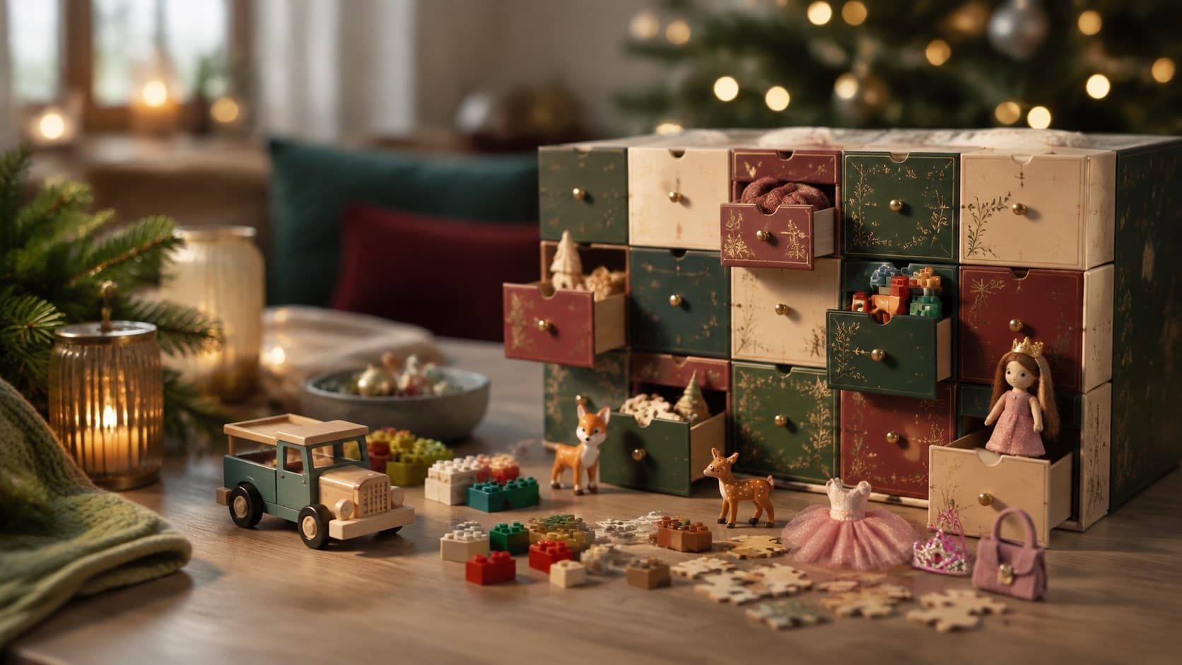 Adventskalender mit verschiedenen Spiel- und Hobbyartikeln
