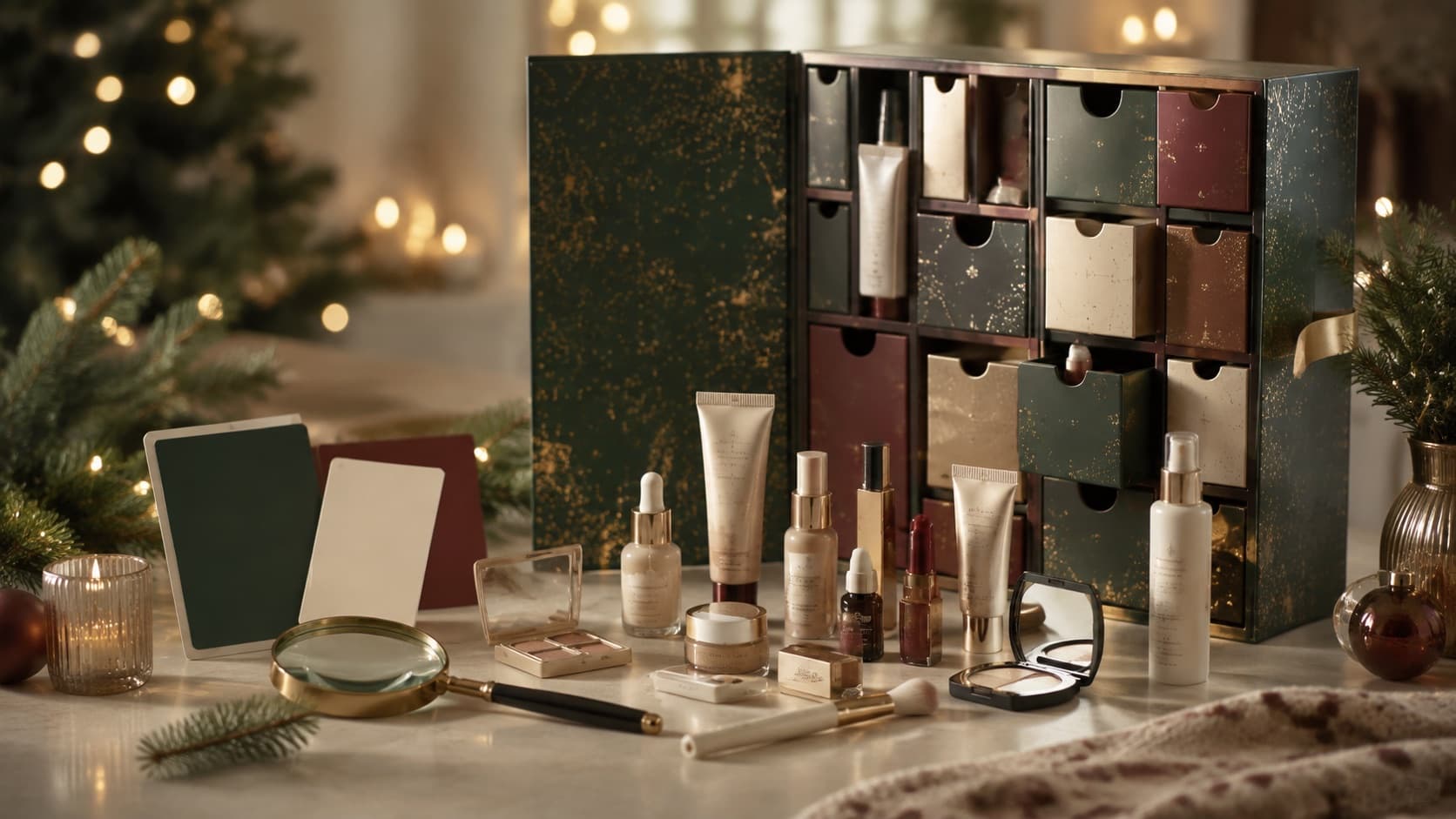 Beauty-Adventskalender mit Pflegeprodukten und Vergleichshilfen