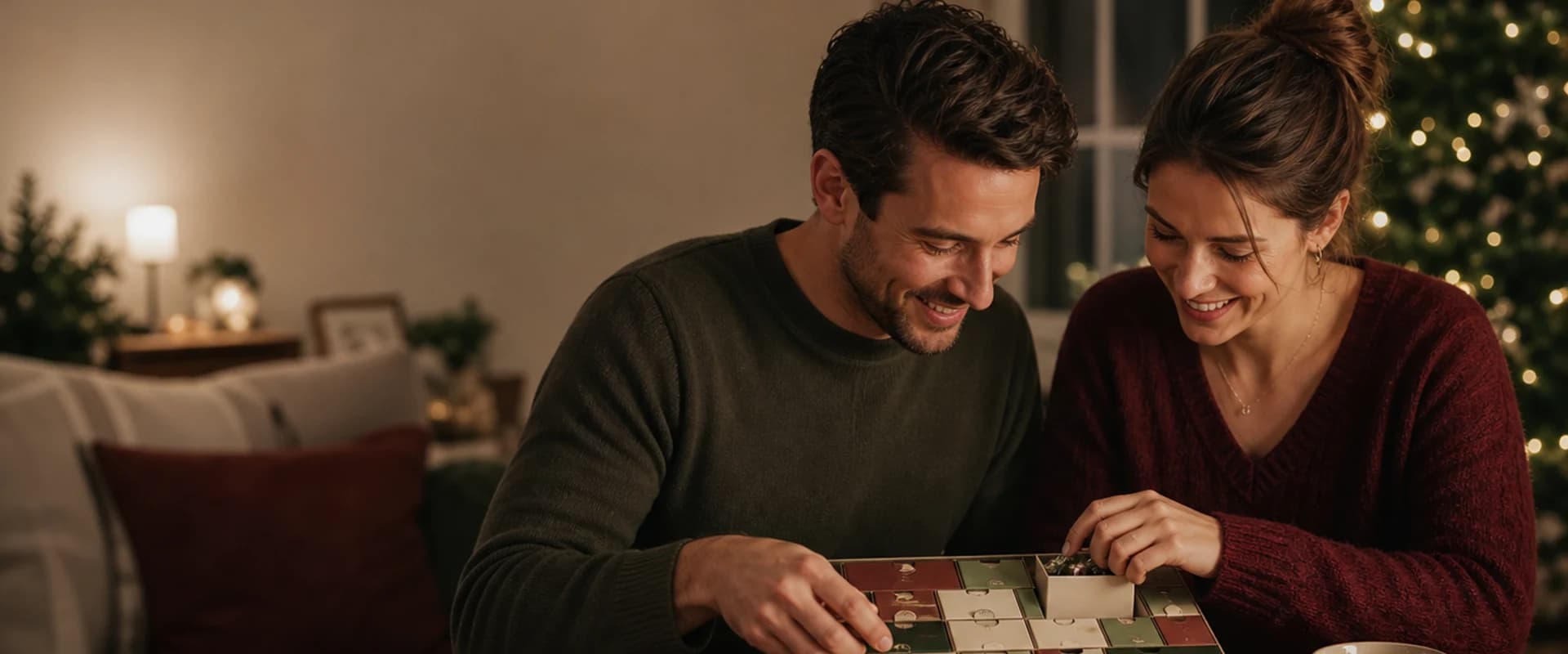 Ein Paar erlebt gemeinsam einen warmen Adventsmoment