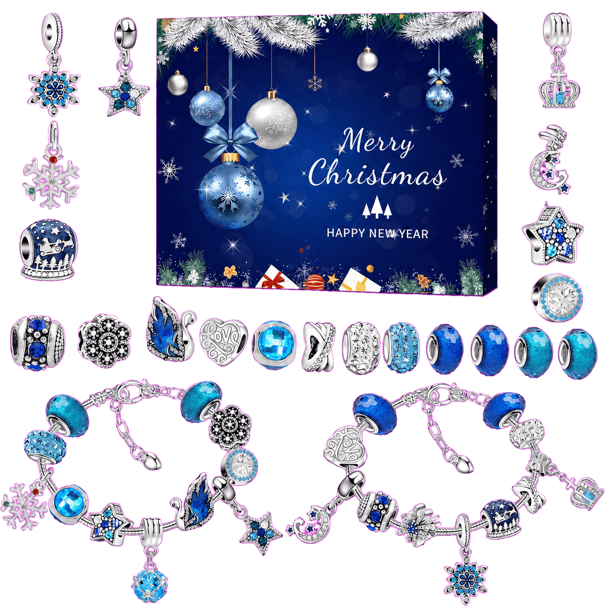 Freigestellte KI-Rekonstruktion des geprüften Amazon-Produkts Weihnachts-Adventskalender 2026 mit 24 Schmuckgeschenken Adventskalender mitSchmuckgeschenken,Weihnachtsgeschenken und Geburtstagsüberraschungen (Armband-25-lan)